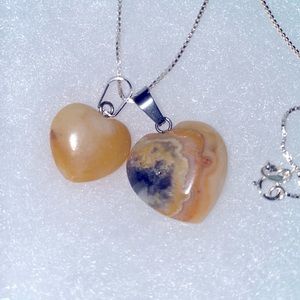 Boho Agate Heart and Citrine Heart Sterling Silver 16” Neckla…